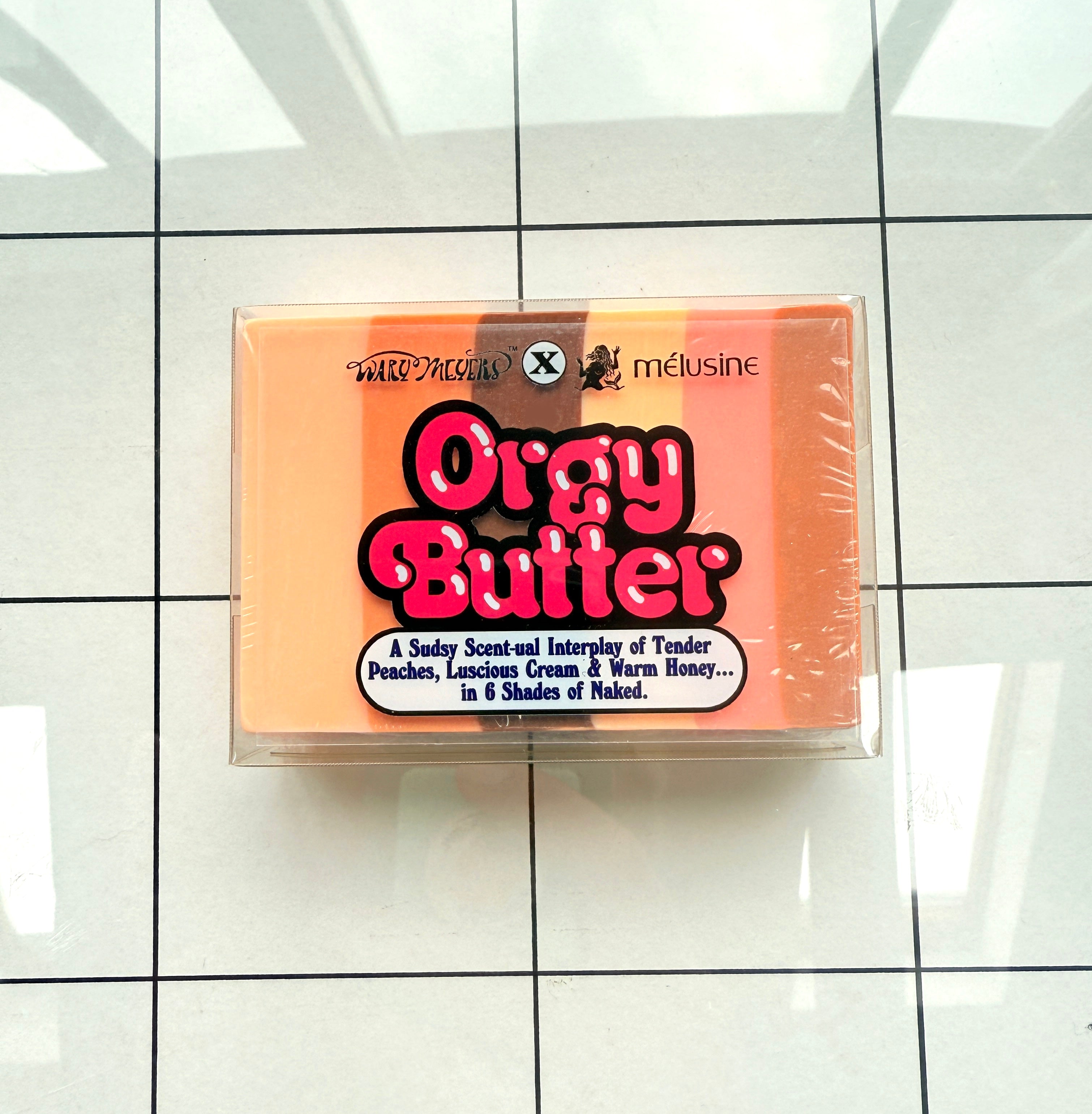 Orgy Butter striped soap – handmade peaches and honey cult soap from Maine by Wary Meyers