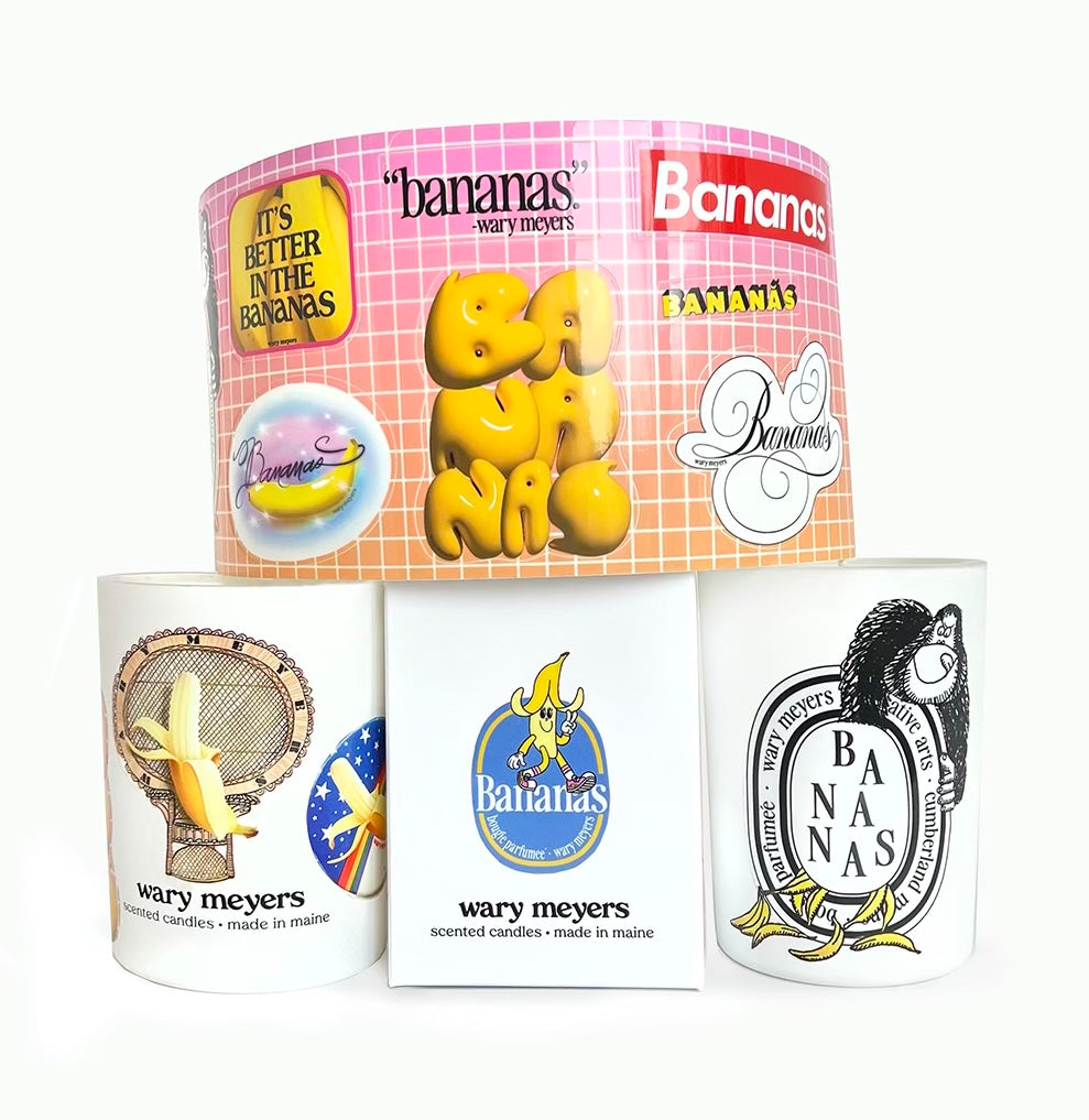 New Bananas candle with design your own jar sticker sheet.