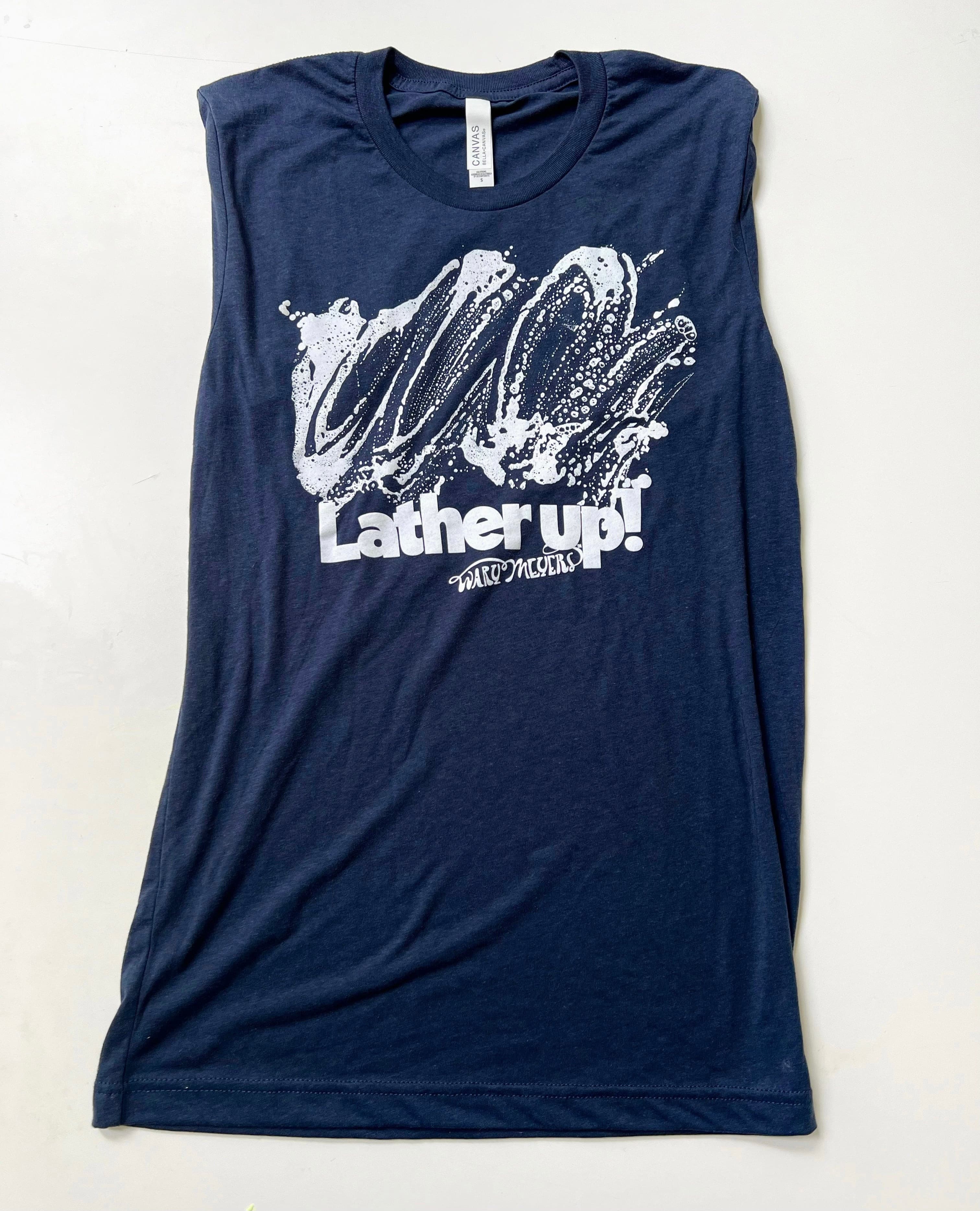 Wary Meyers Lather up! T-shirt in navy blue.