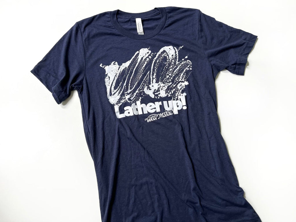 Wary Meyers Lather up! T-shirt in navy blue.